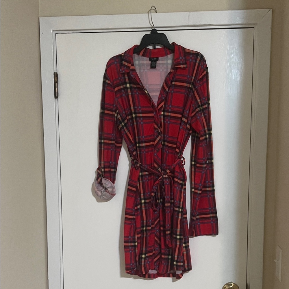 Rue21 Red Plaid Long Sleeve Dress